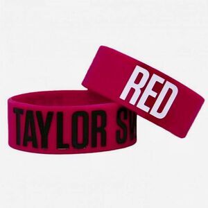 2x TAYLOR SWIFT RED CONCERT TOUR WHITE & RED RUBBER BRACELET Official Brand New